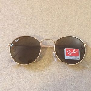 Ray ban round sunglasses gold frame brown lenses